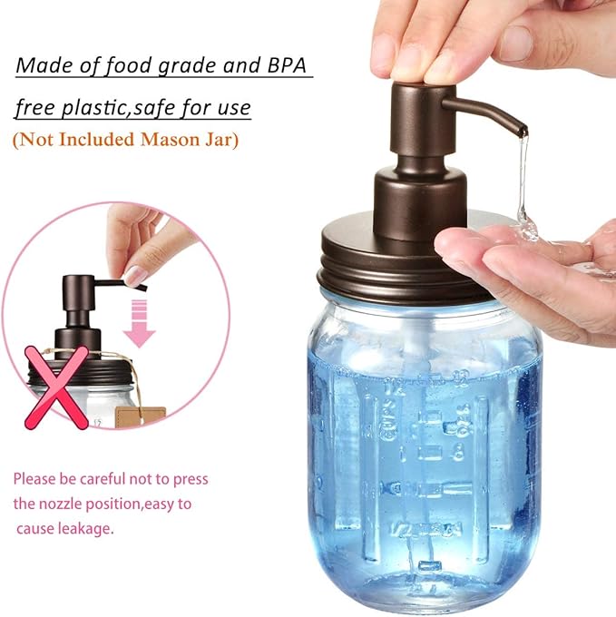 Amolliar Mason Jar Liquid Soap Dispenser Lid, 304 Stainless Steel Pump Lid for 16oz Regular Mouth Mason Jar, Rustic Farmhouse Decor, Hand Soap, Dish Soap, Lotion Soap, Bronze 6Pack, Extra 3 Long Tubes