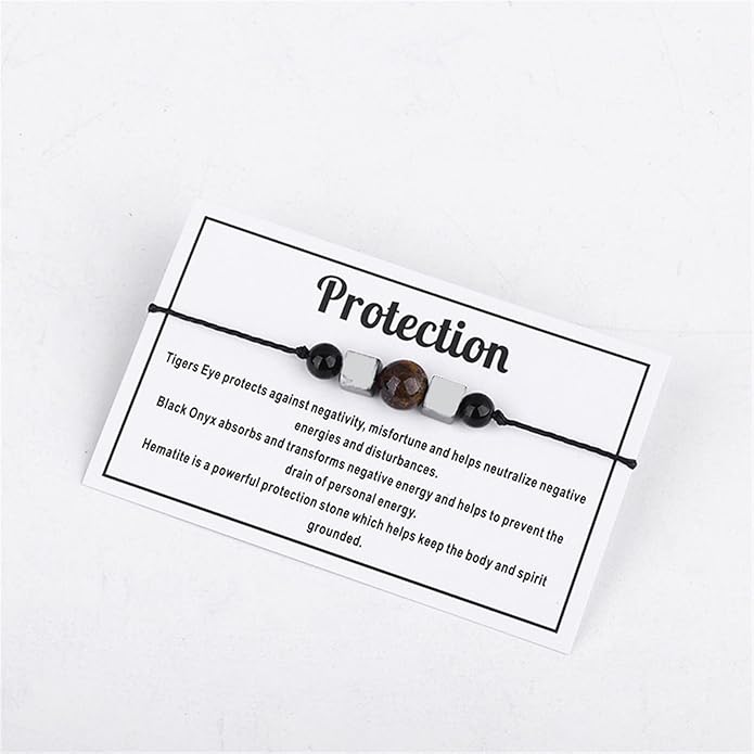 Caiyao Chakra Crystal Tiger Eye Bead Bracelet with Wish Card for Women Adjustable Spiritual Stone Braide String Bracelet Yoga Meditation Jewelry Gift
