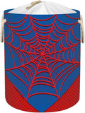 Blue Spider Web Laundry Hamper - 58L Collapsible Waterproof Large Tall Nursery Storage Baskets Bin for Kids Toys, Clothes, Bathroom, Boys Bedroom Comic Hero Decor, Gift Basket