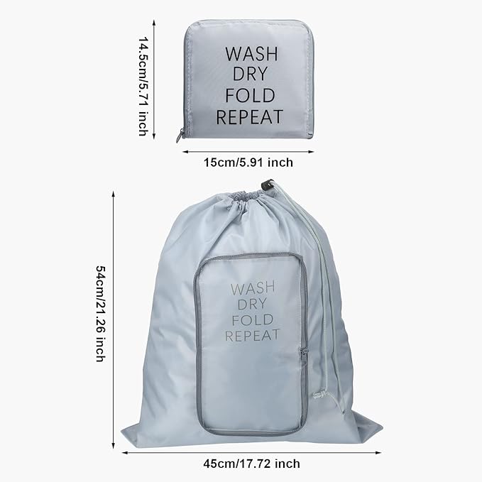 2 Pcs Travel Laundry Bag Washable Dirty Clothes Bag with Drawstring and Zipper for Suitcase, 22 x 18 Inch (Pink, Gray,Classic)