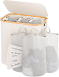 Laundry Hamper 3 Section, 145L Dirty Clothes Hamper with Lid, Extra Large Laundry Basket Organizer with Removable Inner Bags & Labels for Laundry Room, Bedroom, Beige