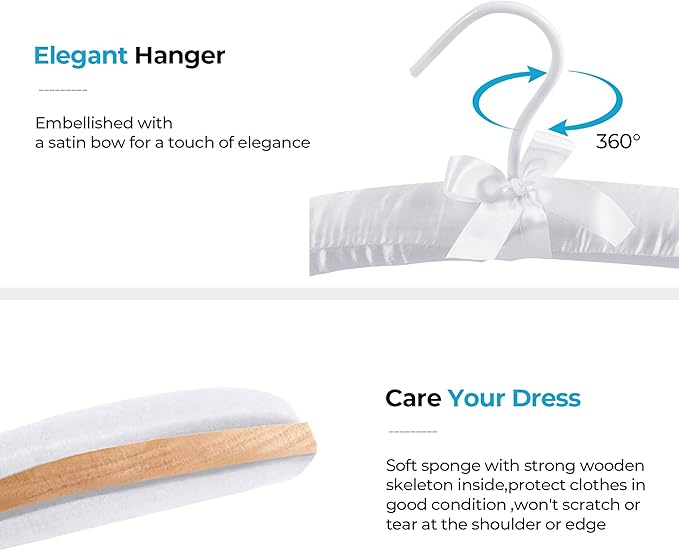 JS HANGER Padded Hanger for Sweaters - 17 Inch Extra Large Heavy Duty Satin Covered Coat Hangers No Shoulder Bump for Women Clothes, Sweaters, Dresses, Clothing, Weddings, Lingerie Pack of 10, White