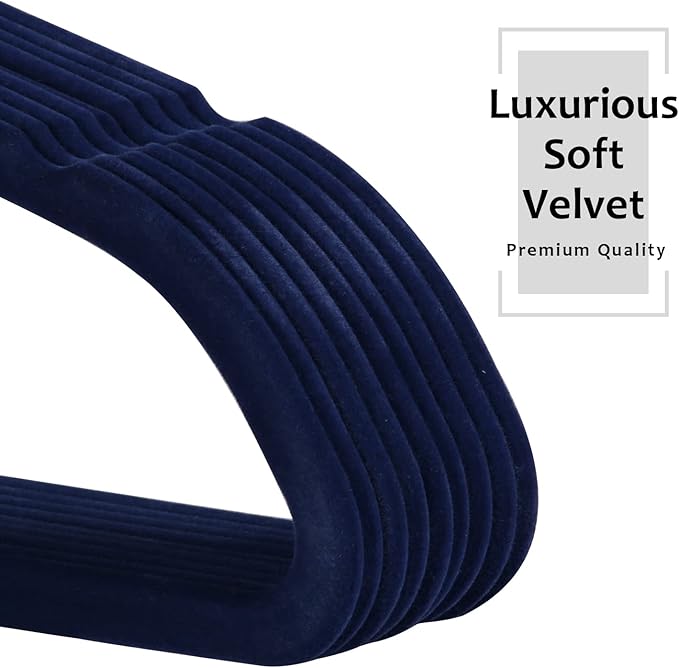 VECELO Premium Velvet Clothes Hangers Suit Heavy Duty (100 Pack)-Non Slip & Space-Saving with 12 Finger Clips & 2Tie Rack Excellent for Men and Women,Blue