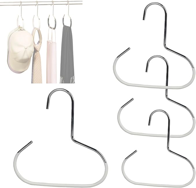 Durable Steel Hangers Maximize Closet Space with Versatile Storage, Hat Organizer Durable Stainless Steel, Durable Steels Hangers for Caps, Ties, Scarves, Clothes (White,4 pcs)