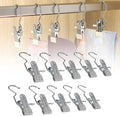 10/30/50 PCS Space-Saving Clothespin Hat Pants Storage Hanging Travel Hook, 360° Rotating Stainless Steel Metal Hanging Hook Clips, Hanger Clips Towel Clips Boot Hangers for Closet (Gray, 10 PCS)