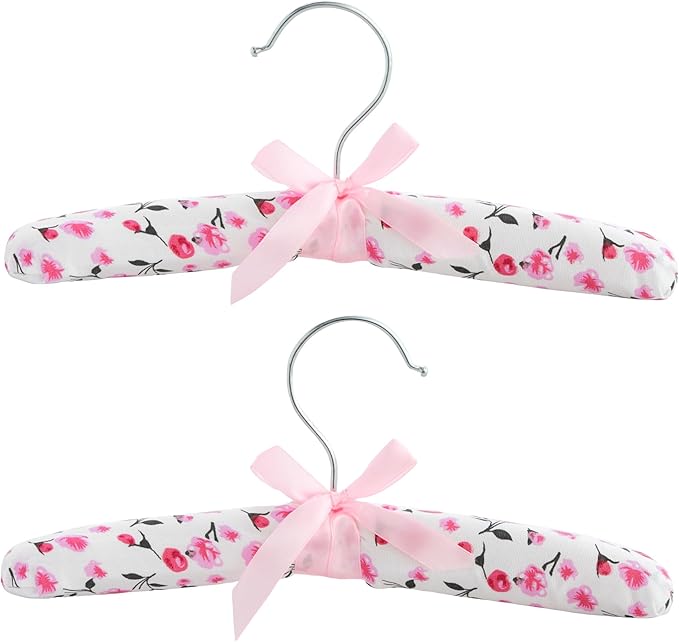 Juvale Padded Baby Clothes Hangers - Wrinkle-Free Closet Organization - Satin Padded Infant Hangers for Baby Clothes - Pink Floral Design for Nursery Decor - Pack of 12, 9.5 in, Pink Floral