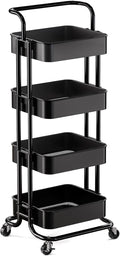 Pipishell 4 Tier Mesh Utility Cart, Rolling Metal Organization Cart with Handle and Lockable Wheels, Multifunctional Storage Shelves for Kitchen Living Room Office White, PIUC12B