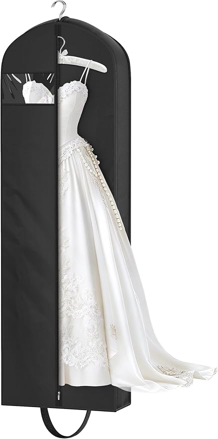 KEETDY 72" Wedding Dress Garment Bag for Travel with 4" Gusseted Long Hanging Dress Bags for Gowns for Women Garment Cover Clothes Storage for Closet, Black
