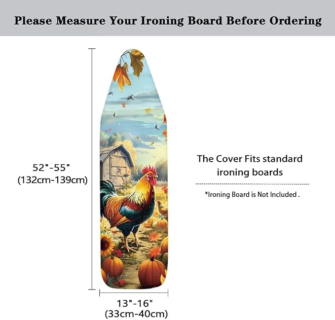 Farm Rooster Ironing Board Cover, Resist Scorching and Staining, 15x54 Heavy Duty Iron Pad Covers Standard Boards with Elastic Edges