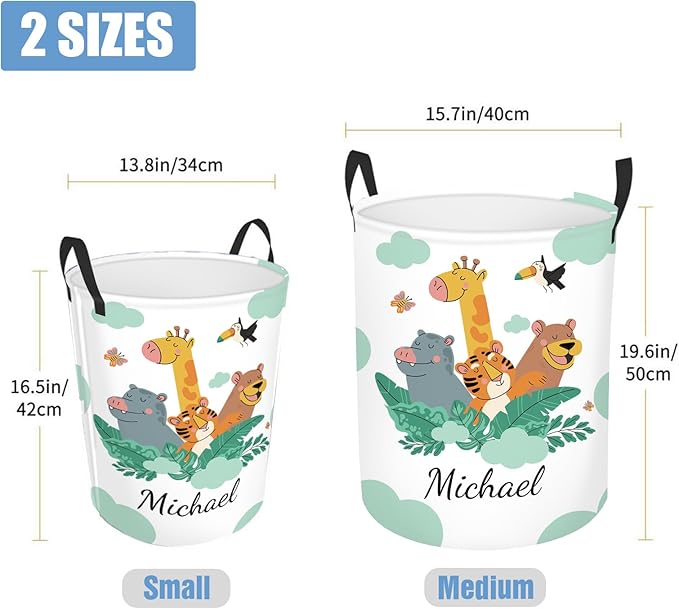 Personalized Woodland Animals Baby Nursery Hamper for Kids, Custom Name Laundry Baskets for Adults, Personalized Toddler Hamper with Name, Clothes Storage Organizer Waterproof