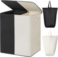 WOWLIVE Double Laundry Baseket with Lid and Removable Laundry Bags,154L Large Laundry Hamper 2 Section Collapsible Dirty Clothes Hamper for Laundry Room,College Dorm,Bathroom,Black and Beige