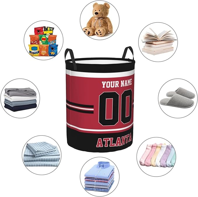 Custom Atlanta Laundry Hamper Personalized Laundry Basket Customized Name And Number Collapsible Storage Basket for Bedroom Bathroom Living Room Gifts