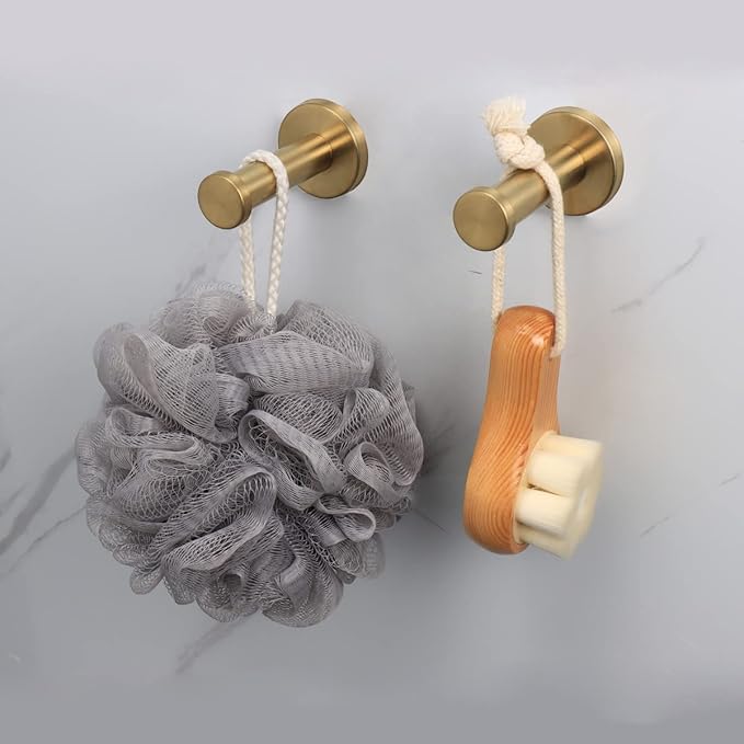 Bath Towel Hooks, 6 Pack Round Coat Hooks, Sturdy Wall Mounted Robe Hook, SUS 304 Stainless Steel Heavy Duty Clothes Hanger, Wall Towel Hooks for Bathroom Bedroom Kitchen (3 in, Gold)