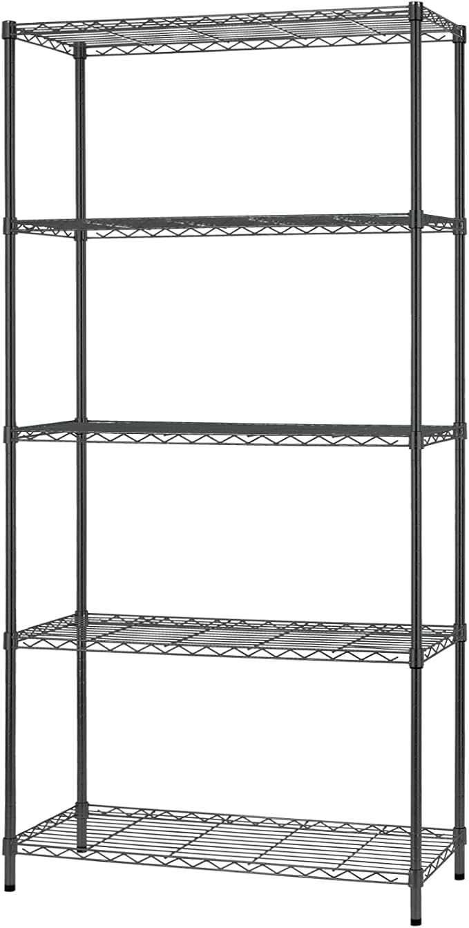 5-Tier Heavy Duty Wire Shelving Unit for Garage & Kitchen Adjustable Metal Shelf, 1250 LBS Wire Rack, Garage Shelving, Pantry Organizer, Storage Shelves, Utility Shelf, Black, 36W x 14D x 72H