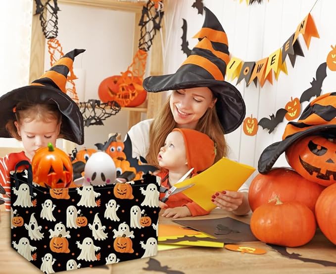 Rectangular Halloween Basket Pumpkin Baskets Trick or Treat Basket Rectangular Organizer Box Room Decor for Halloweens Parties(Black Halloween)