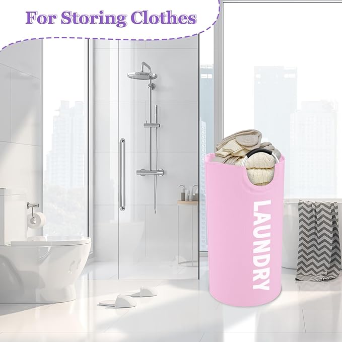 3PCS 95L Laundry Basket, Collapsible Clothes Hamper with Handle, 600D Oxford Cloth Laundry Bin, Stand-alone Dirty Clothes Hamper for Livingroom, Bedroom, Family, Pink+Blue+Purple