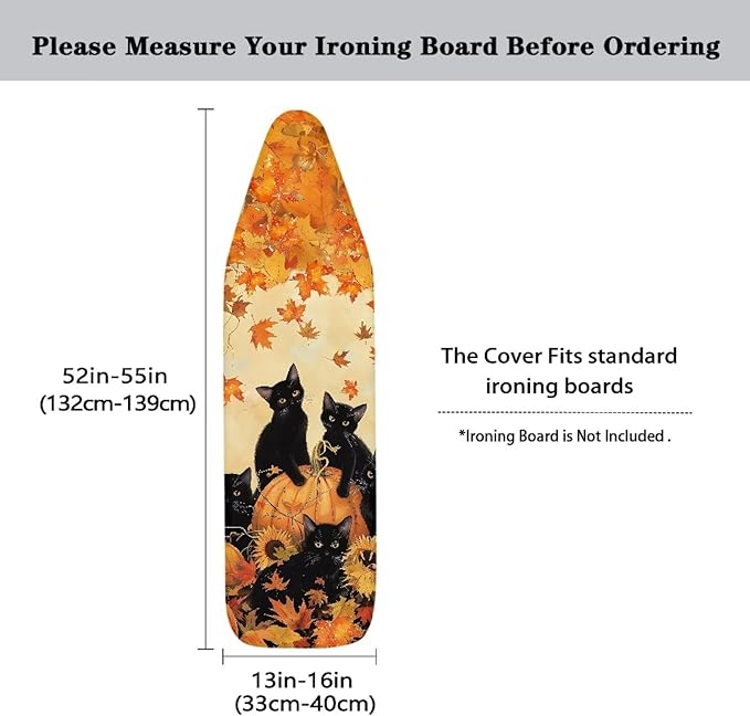Fall Iron Pads for Ironing Thanksgiving Black Cat Pumpkin Resist Scorching Ironing Board Cover and Pad Standard Size Extra Wide Ironing Accessories 54x15 inches