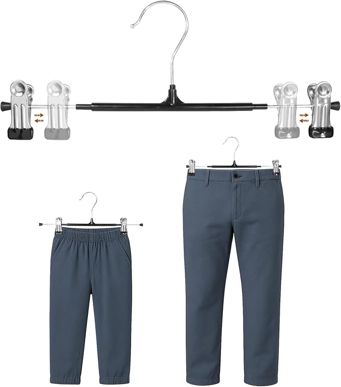 Pants Hangers with Clips, 20 Pack 11.6 inch Heavy Duty Metal Hangers, Adjustable Skirt Hangers for Women, Space Saving Non-Slip for Pants,Socks,Jeans and Skirts