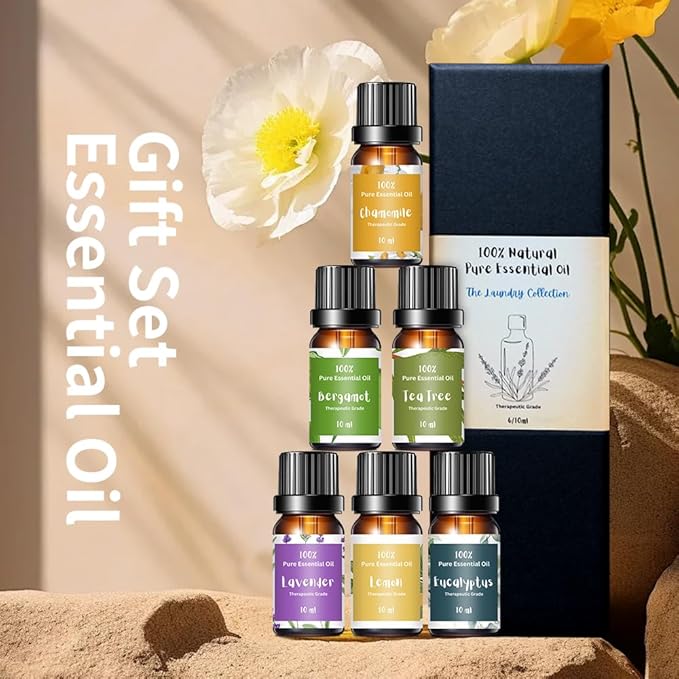 Essential Oils for Laundry, Diffusers, Dryer Balls, Candles, Soaps – 6 Most Popular 100% Pure Therapeutic Grade Aromatherapy Oils, Lavender, Tea Tree, Eucalyptus, Bergamot, Lemon, Chamomile
