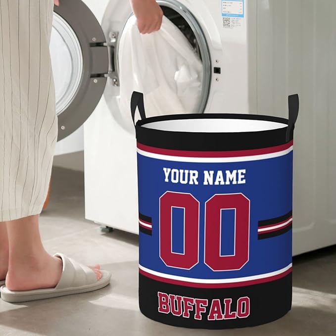 Custom Buffalo Laundry Hamper Personalized Laundry Basket Customized Name And Number Collapsible Storage Basket for Bedroom Bathroom Living Room Gifts