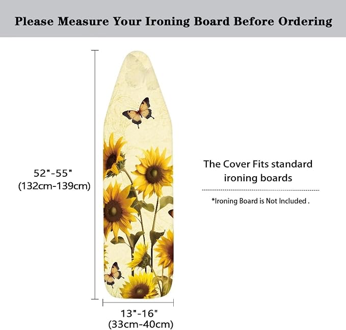 Flashideas Sunflower Pattern Ironing Board Cover Universal Stretchy Stain Reisstant Cover for Ironing Board with Adjustable Straps Ironing Board Accessories