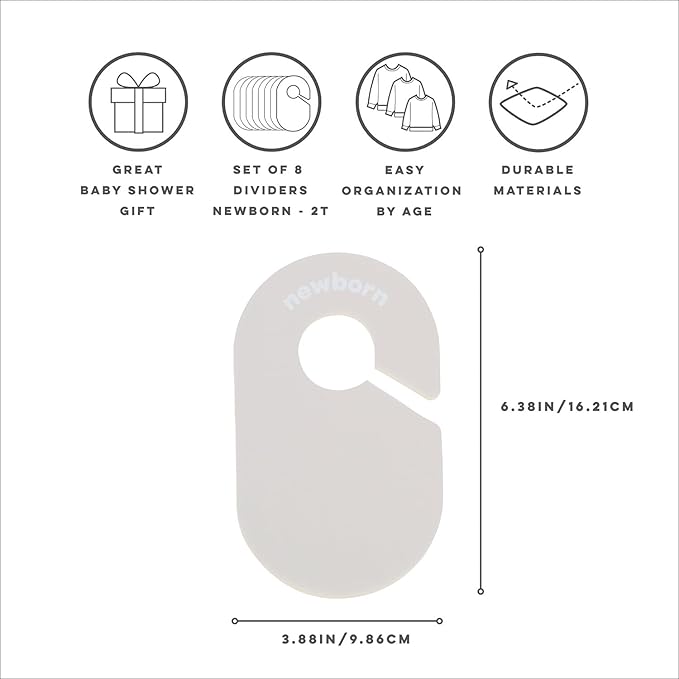3 Sprouts Baby Closet Dividers Set of 8 - Toddler Clothes Organizer Hanger, Double-Sided Size Labels - Nursery Organization for Newborn Clothing, Infant, Boy & Girl - Neutral