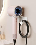 Hair Dryer Holder, Dyson Hair Dryer Holder, Blow Dryer Holder with Cord Hook SUS304 Stainless Steel Wall Mount, Self Adhesive/Screw Space Saving Hairdryer Holder for Bathroom White