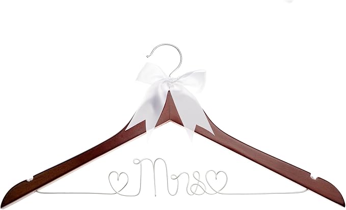 Ella Celebration Mrs Wedding Dress Hanger, Wood and Wire Hangers for Brides (Mahogany)
