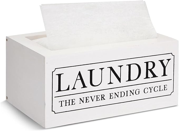 Farmlyn Creek Wood Dryer Sheet Holder - Farmhouse Laundry Pod Holder & Dryer Sheet Box Cover - Hinged Lid Organizer Box - Room Decor & Laundry Room Organization - White, 8 x 5 x 4 in, 120 Count