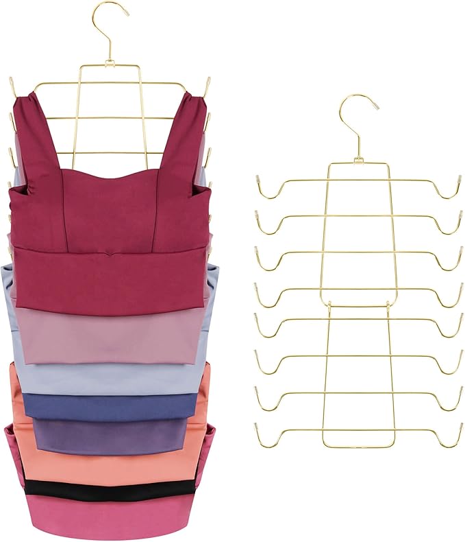 ZEDODIER 2 Pack Tank Top Hanger Space Saving, Bra Hangers for Closet Organizer, Hanging Bra Organizer Tank Tops Holder with 16 Hooks, Metal Closet Organizers and Storage Small Space Solutions, Gold