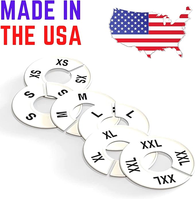 Discount Sizing- Round Clothing Dividers Size Hanger Rack Dividing 36 Pack 6 Each Size (XS-XXL) - Great for Retail, Boutiques, Personal Closet Storage & Organization (White)