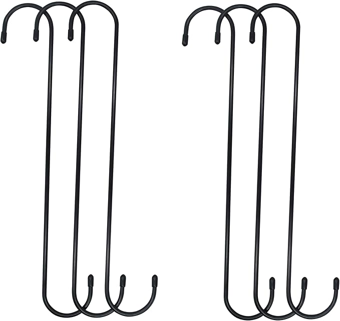 6 Pack 12 Inch Extra Large S Hooks for Hanging Plants, Black Heavy Duty Long Plant Hook for Hanging Baskets Outdoor Plant Hangers Extension Hooks for Bird Feeders,Kitchenware,Pergola