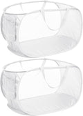 Strong Mesh Pop Up Laundry Basket, Collapsible Laundry Hamper with Side Pocket, Foldable Clothes Hamper with Durable Reinforced Handles for Laundry, Bathroom, Kids Room, Dorm or Travel 2 Pack White