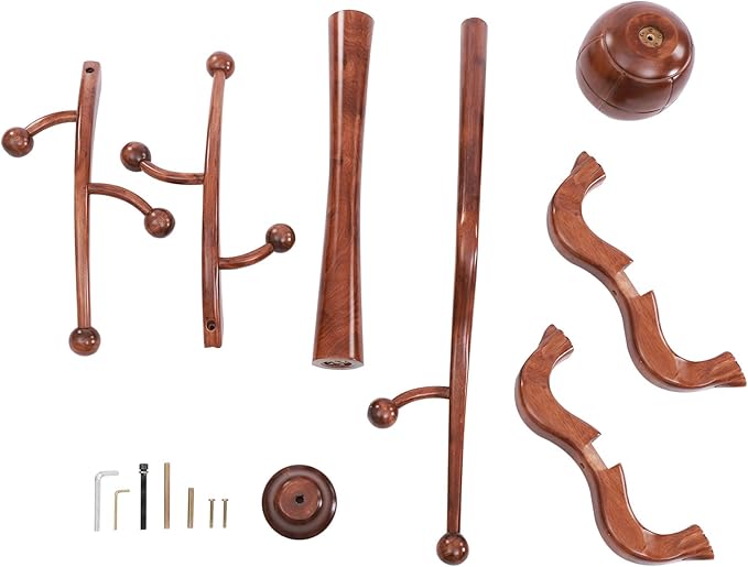 Coat Tree Freestanding Wood Tree Rack, Heavy Duty Creative Design Tree Branch-look Coat Rack Stand with 8 Hooks and Stable Sphere Base for Entryway, Hallway, Bedroom-Load 110lbs (Walnut)