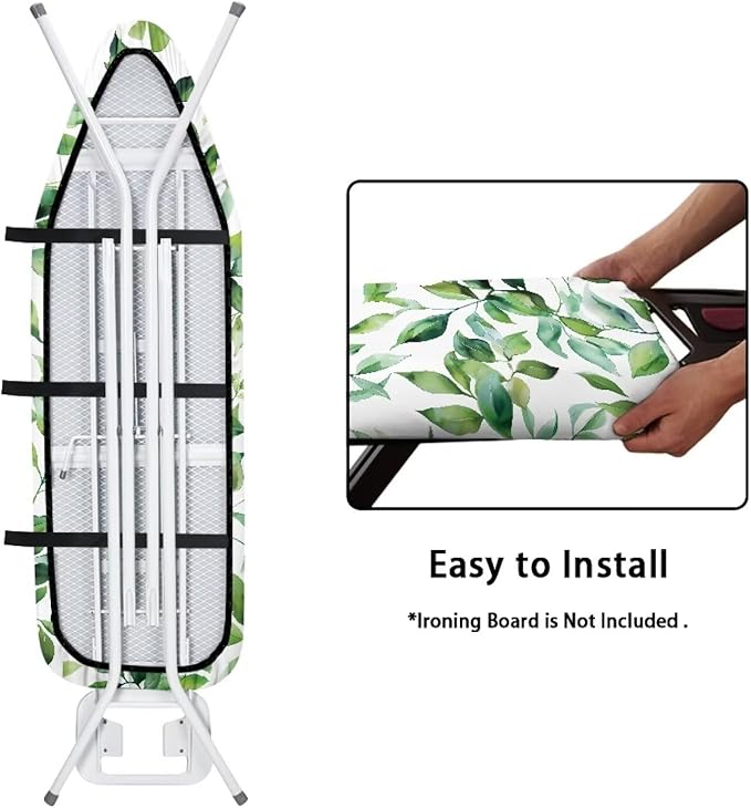Green Leaves Ironing Board Cover Standard Size 15 x 54 Stain Resistant Fasteners Elastic Edge Ironing Cover