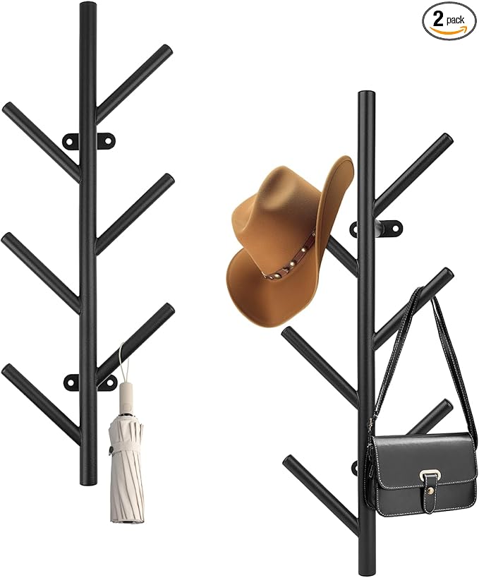 2 Pack Vertical Coat Rack Wall Mount,Metal Vertical Hat Rack for Wall(16 inches),Suitable for Hanging Clothes, Hats, Bags and Scarves(Black)