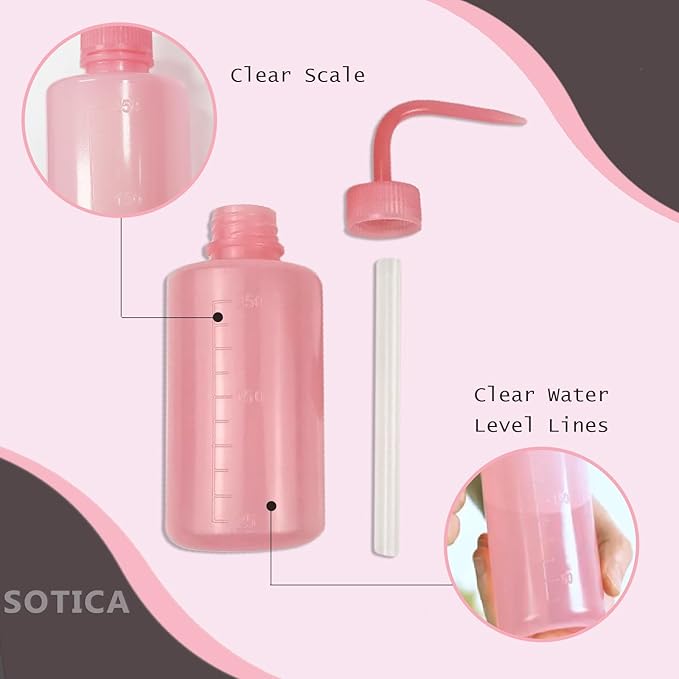 Sotica Wash Bottles - 3pcs Pink Squeeze Bottles 8oz tattoo bottles 250ml Narrow Mouth Squirt Bottles with Scale Labels Spray Bottles for Tattoo Medical Lab Succulent Watering Lash Extension Supplies