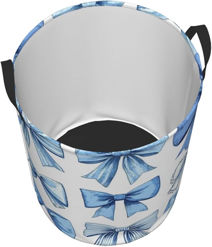 Cute Blue Bow Print Laundry Basket For Storage Bins Gift Baskets Bedroom Clothes Hamper