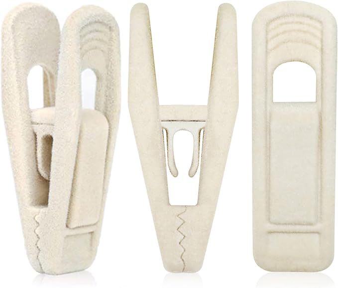 Beige Velvet Hanger Clips 60 PCS, Non-Slip Velvet Clip Work Perfectly for Ivory/Beige Velvet Hangers, Pant Skirt Hanger Velvet Clips Fit for Velvet Clothes Hangers
