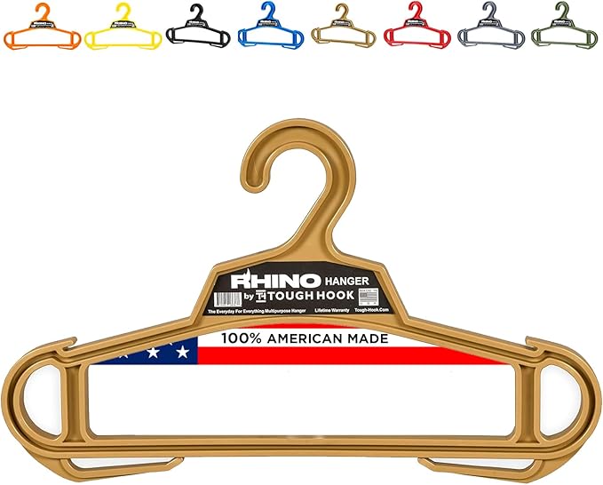 Rhino Tough Hook Heavy Duty Clothes Hangers – USA-Made Military Grade Coat Hanger for Body Armor – 200-lb Capacity Suit Hangers – The Everyday for Everything, The Indestructible Hanger, 1 Tan