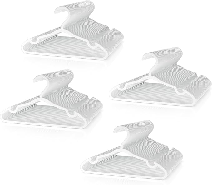 Plastic Kids Hangers - 100 Pack Non-Slip Baby Clothes Hangers for Closet, Toddler & Newborn Clothing Pants, Skirts, Coats (White)