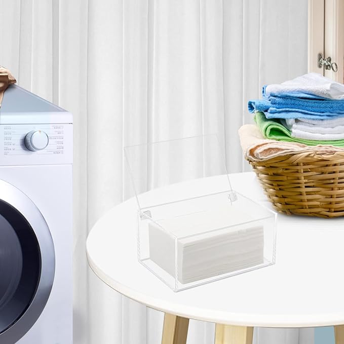 Acrylic Laundry Dryer Sheet Holder, Clear Dryer Sheets Container with Lid for Laundry Room, Clear