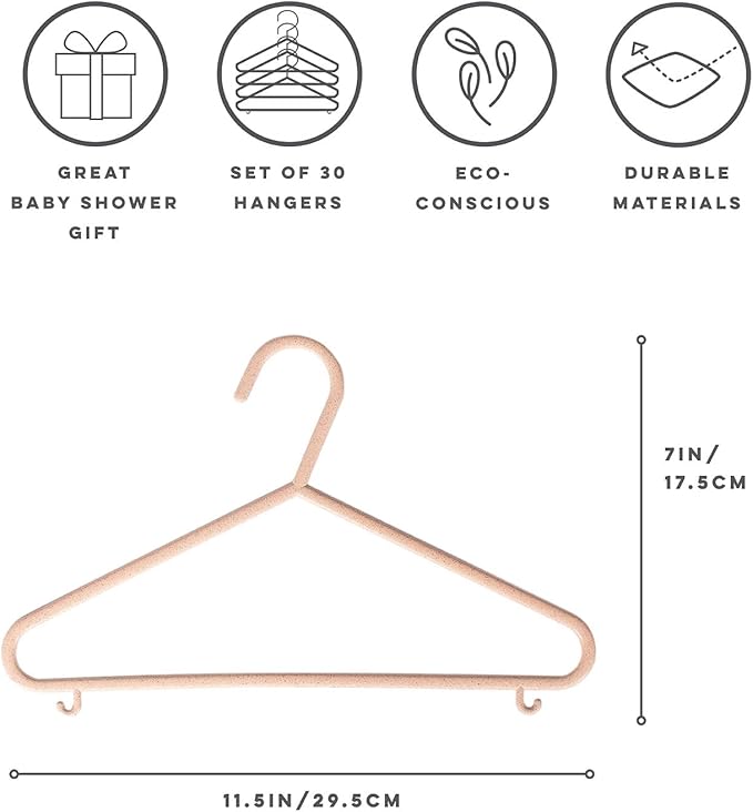 3 Sprouts Wheat Straw Plastic Hangers - 30-Pack Eco-Conscious Toddler Hangers for Child & Baby Clothes, Coats - Kid Closet Hanger Ideal for Small Girls, Boys, Children & Kids - Speckled Pink