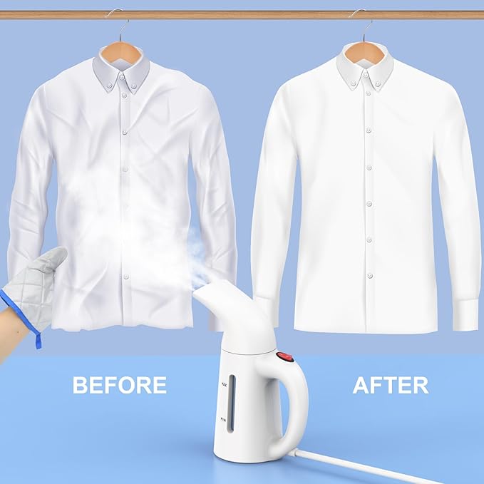 Handheld Garment Steamer for Clothes, Portable Clothes Steamer Remove Wrinkle, 230ml Capacity, Ideal for ALL Fabrics, 12 minutes Continuous Steam, One button Design, Easy to Use, mini, White