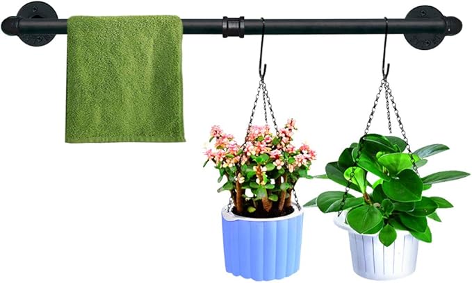 TLBTEK Industrial Pipe Clothes Rack,Black Iron Bathroom Kitchen Towel Bar,Vintage Farmhouse DIY Wall Mounted Pot Bar Rack, Detachable Kitchen Utensils Hanger (31.5 Inch)