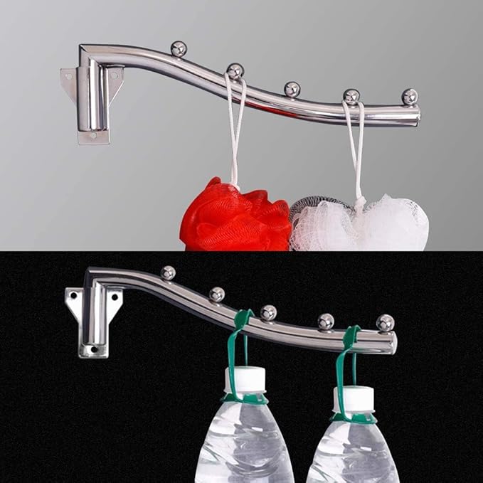 Wall Mounted Clothes Hanger with Swing Arm, Foldable Wall Mounted Clothes Drying Rack, Stainless Steel Garment Hooks Cloth Rack Closet Rod Storage Organizer for Laundry Room Bedroom Bathroom Kitchen