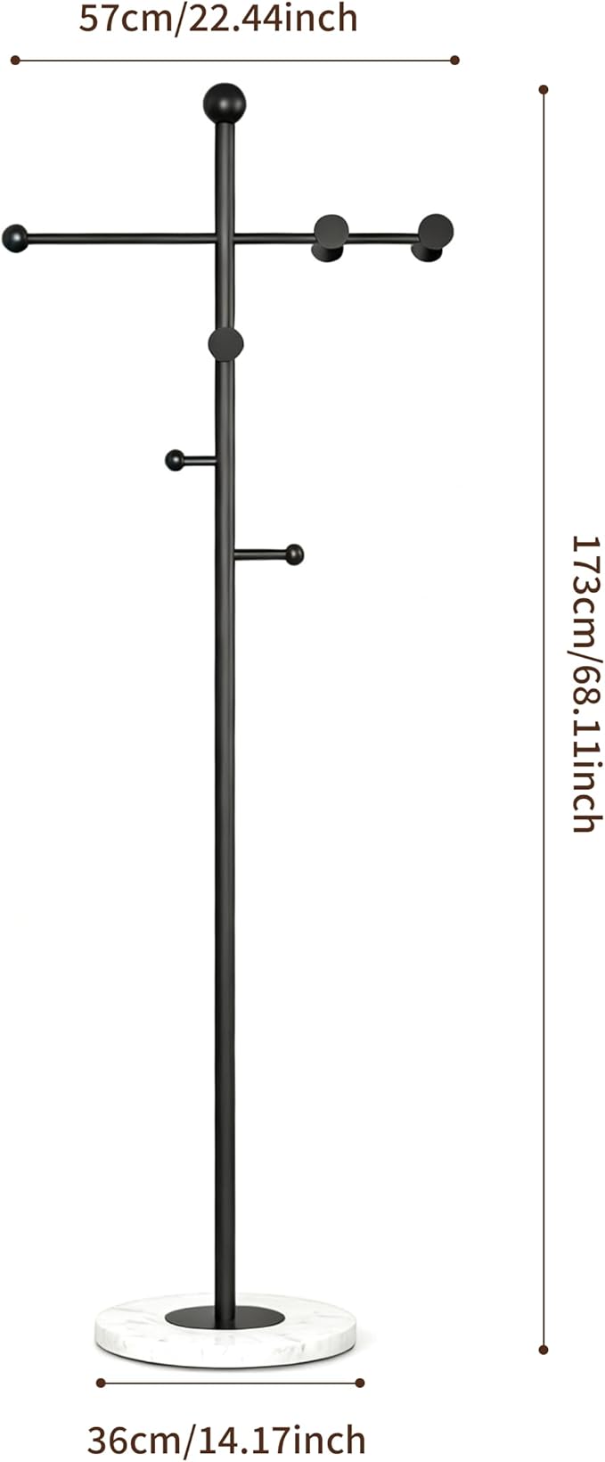 68.9 Inch tall Modern Coat Rack,Black coat tree freestanding heavy duty,Heavy-Duty Metal Coat Rack Stand with Sturdy Marble Base for Entryway,Hallway,Bedroom,Holds Coats Hats Bags Scarves