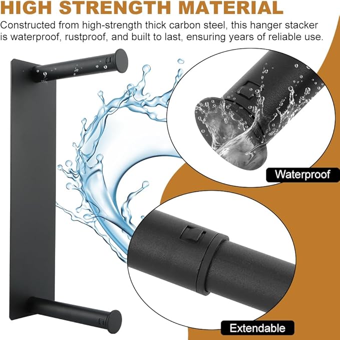 Magnetic Hanger Holder for Laundry Room, Extendable Hanger Stacker, Magnetic Hanger Holder for Washing Machine Closet Laundry Room(Color:Black)