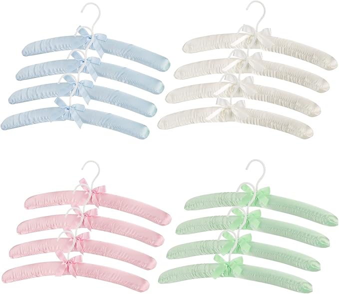 Tosnail Non-Slip Satin Padded Hangers Collection Shirt/Blouse Hangers - Pink, Blue, Green, White (12)