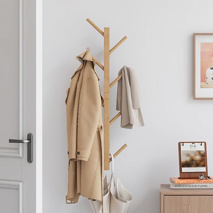 Coat Rack Wall Mount,Bamboo Vertical Hat Rack for Wall,Wall Coat Tree,Coat Hanger,Floating Coat Rack for Hats,Jackets,Bags,Entryway Bedroom (Natural)